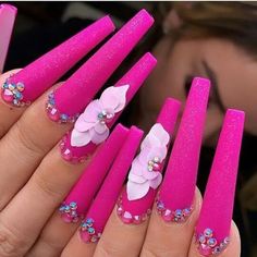 Fiusha Nails, Pink Bling Nails, Disney Acrylic Nails, Set Nails, Natural Acrylic Nails