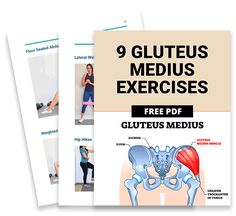 the 9 gluteus exercises manual is shown in three different positions, including an upper