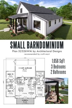 the small house plan is designed to be very compact and has three bedroom, two bathrooms