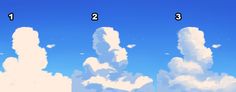 four different clouds in the sky with numbers on them