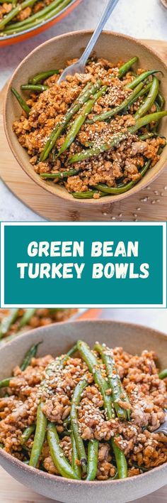 green bean and turkey bowls with text overlay