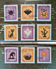 cross - stitch halloween squares with pumpkins and jack - o'- lanterns