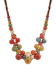 PRICES MAY VARY. Beautiful boho necklace features a unique combination of ceramic beads in various shapes, sizes and colors Easy to wear with an adjustable sliding brown waxed cord, just put over the head and you're ready to go Give this stunning piece of bohemian jewelry as a great Valentine's Day, Christmas, birthday, or anniversary gift A nice addition to any jewelry collection that surely makes you stand out from the crowd in style If there is any problem with your purchase, feel free to contact us and we'll sort it out immediately Bohemian Multicolor Beaded Necklace With Adjustable Length, Boho Layered Necklaces, Bohemian Multicolor Adjustable Necklace, Hippie Jewelry Diy, Bohemian Summer, Boho Chic Jewelry, Colorful Ceramics, Hippie Jewelry, Colorful Boho