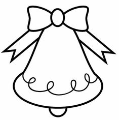 a black and white drawing of a bell with a bow on it's head