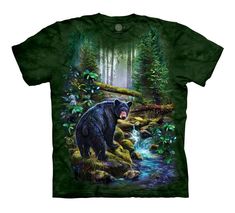 THE MOUNTAIN Black Bear Forest SHIRT 100% COTTON DYED & PRINTED IN THE USA SIZE  KIDS SIZE L-XL After just one wash you will not know where the print ends and the shirt begins. Our unique printing process actually pulls the dye color out of the shirt and leaves the ink color behind, essentially dyeing the cotton with the ink. The Mountain Classic T-shirt features an over-sized relaxed fit, with reinforced double-stitching on all seams. After dyeing they are washed and dried, so they arrive to yo Black Bear Cubs, American Black Bear, Black Bear Cub, Mountain Outfit, Mountain Tshirt, Mountain Shirt, Animal Nature, Bear Cubs, Bear Stuffed Animal