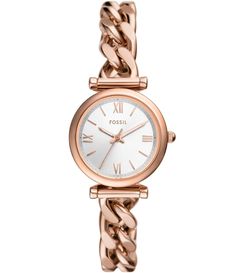 From Fossil&#x2C; this women's watch features:Rose gold-tone stainless steel band and caseSilver dialAdjust-O-Matic closureQuartz three-hand movementBand width approx. 7mmCase size approx. 28mmCase thickness approx. 12mmInner circumference: 185 /- 5mmWater resistance: 5 ATM2-year limited warrantyImported. Accessories Watches Women, Fastrack Watches, Hand Rose, Rose Gold Watches Women, Gold Watches, Watches Women, Fossil Watches, Rose Gold Watches, Three Hands