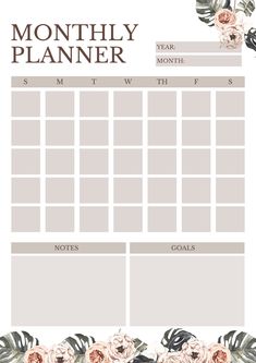 a printable planner with pink flowers and greenery on the side, in front of a