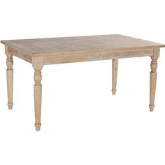 a wooden table sitting on top of a white floor