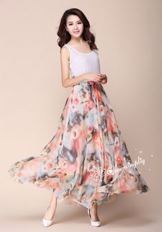 Pink Flowers Chiffon Skirt Long Maxi Sundress Beachdress Holiday Dress Women Summer Pleat Dress Beach Skirt Plus Size Dresses YM019 Detail Info: ❤ Color: as picture More color choice: https://www.etsy.com/listing/213656440/chiffon-dress-color-card?ref=shop_home_feat_1 ❤ Material: Chiffon Waist 60-100cm, Please choose the length according to your height! ❤ Care: machine wash cold and gentle, tumble low, line to dry; recommend laundry bag, it will help you to own a piece as new in a long run ❤ Not Casual Chiffon Maxi Dress Beach Cover-up, Chiffon A-line Beach Dress, Breezy Maxi Skirt For Summer, Chic Summer A-line Maxi Skirt, Flowy Summer Casual Chiffon Dress, Summer Casual Flowy Chiffon Dress, Casual Summer Flowy Chiffon Dress, Casual Chiffon Dress For Summer, Chic A-line Chiffon Dress For Beach