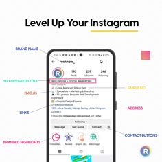 a cell phone with the text level up your instagramm on it's screen