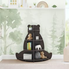 there is a bear book shelf in the room