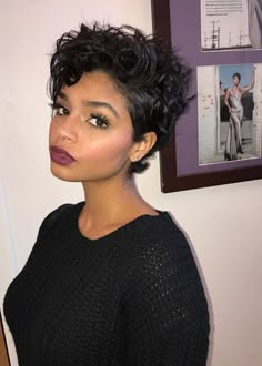 Hair Short Curly, Curly Pixie Cut, Short Curly Pixie, Hairstyles For Black Hair, Ideas For Short Hair, Curly Pixie, Pinterest Hair