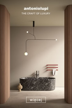 an elegant bathroom is featured in the article, which features marble tub and wooden columns