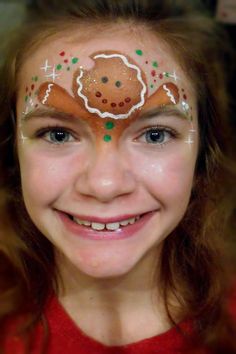 Paw Patrol Face Paint Easy, Gingerbread Faces Painting, Face Paint Easy For Kids, Easy Christmas Face Painting Ideas, Gingerbread Makeup Look, Christmas Face Painting Easy, Christmas Face Paint Ideas, Star Face Paint, Simple Neck Tattoos