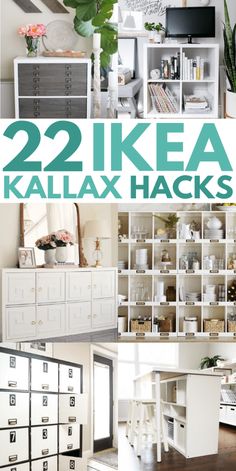 there are many different pictures with the words 22 ikea kallax hacks