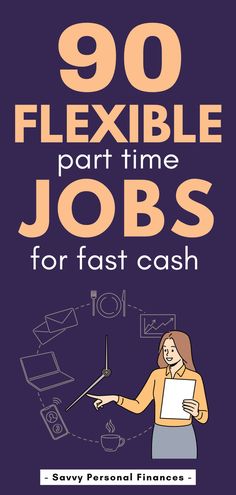 the cover of 90 flexible job jobs for fast cash, with an image of a woman holding