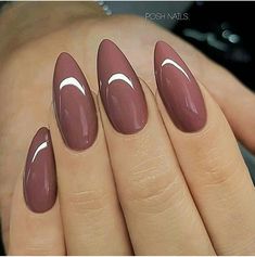 Almond Acrylic Nails Designs, Posh Nails, Long Almond Nails, Brown Nail Polish, Brown Nail, Her Nails, Almond Acrylic Nails, Super Nails