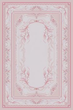 a pink and white rug with an ornate border