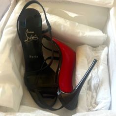 Like Brand New (Worn Once) Red Bottoms. Only Selling As The Sizing Is Off. Strappy, Sexy And Ready For A Night Out. Buy Today, They Ship Same Day!! Black Christian Louboutin Heels, Luis Vuitton Shoes Heels Christian Louboutin Red Bottoms, Loubitons Heels Aesthetic, Ysl Heels Red Bottoms, Red Bottom Heels Outfit Classy, Black Heels Red Bottoms, Black Heels With Red Bottoms, Designer Heels With Red Sole For Evening, Designer Open Heel Heels With Red Sole