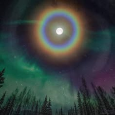 an image of a ring in the sky with trees around it and stars all around