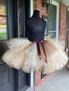 "This listing includes an elegant mix of  brown, beige ivory and old gold tutu with a brown satin bow for waist sizes up to 34 1/2\" can be made larger if interested contact me for a special listing. Other colors also available see color chart for available tulle colors. Just make a note in the note to seller section when checking out if you would like a different color.   First five pictures show the tutu in the 13-18\" length range with a longest layer of 18\" and top layer of 13\".  The sixth Maternity Tutu, Adult Tutu Skirt, Bachelorette Tutu, Adult Cake Smash, Gold Tutu, Brown Ribbon, Black Tutu, Princess Tutu, Brown Satin