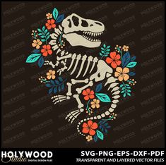 a skeleton with flowers and leaves on it