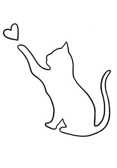 a black and white cat with a heart in its paws on a white background coloring page