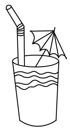 a beach scene with an umbrella in a cup coloring page free printable for kids