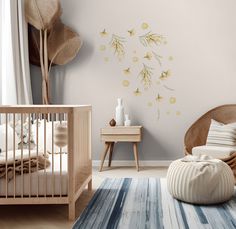 a baby's room decorated in neutral colors