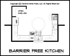 the floor plan for a small kitchen with an open area and a pantry in it