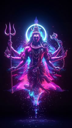 an image of the hindu god in neon colors with his arms outstretched and feet spread out