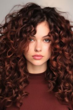 Hair Color Ideas For Brunette Curly Hair, Brown Red Color Hair, Curly Hair Two Tone, Red Auburn Curly Hair, Natural Red Highlights In Brown Hair Dark Auburn, Color In Curly Hair, Dark Red Henna Hair, Auburn Copper Curly Hair