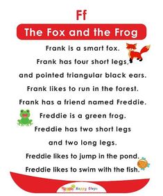 the fox and the frog poem is shown in red, white and green with an image of