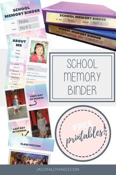 the back to school memory binder with pictures and text overlaying it that says free printables