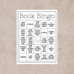 a printable book bingo game with the words,'book bingo'on it