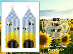 two sunflowers are next to each other with the words brick stitch pattern on them