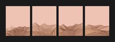 three horizontal banners with mountains in brown and beige colors on a black background, set of three