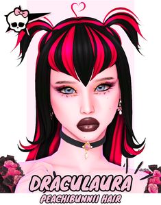 *ੈ✩‧₊˚༺ Draculaura Hair ༻*ੈ✩‧₊˚ | Patreon Draculaura Sims 4 Cc, Draculaura Hair Curly, Sims 4 Cc Asian Eyes, Draculaura Hair, Sims Folder, Draculaura Makeup, Sims 4 Cc Goth, Pink And Black Hair, Pink Streaks