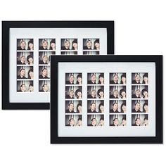 two black and white frames with multiple photos on them, one is displaying people's faces