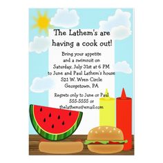 a watermelon and burger birthday party card