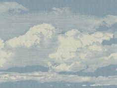 an image of clouds in the sky on a blue and white wallpaper background that looks like woven fabric