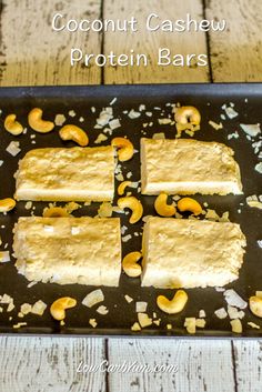 coconut cashew protein bars on a baking sheet