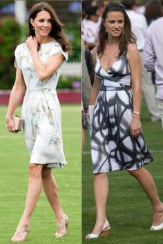 two pictures of the same woman in different dresses