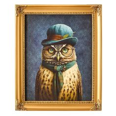 an owl wearing a green hat and scarf