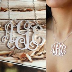 Silver Monogram Necklace,3 Initial Monogram Necklace,Any Name Letter Necklaces,1.75 inch Personalize Unique Monogram, Letter Jewelry, Monogram Pendant, Silver Monogram, Monogram Ring, Initial Monogram, Nameplate Necklace, Cufflinks Wedding, Monogram Necklace