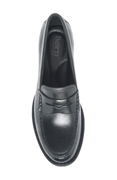 A low stacked heel and slightly exaggerated welt define this classic cushioned penny loafer crafted from rich leather. 3/4" heel Cushioned insole Leather upper/synthetic lining/rubber sole Imported Penny Loafers For Women Outfits, Loafers For Women Outfit, Womens Penny Loafers, Black Loafer Shoes, Blazer Fits, Vintage Loafers, Leather Loafer Shoes, Loafer Women, My Weakness