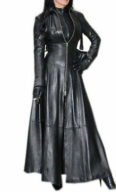 Great shopping ideas for Womens Black Leather Trench Coat Steampunk Gothic Long Coat Winter Jacket Matrix, Fashion women's Coats Jackets Leather Dress Outfit, Gothic Coat, Leather Coat Womens, Gown Suit, Long Leather Coat, Leather Trench Coat, Black Gown, Leather Dresses, Leather Outfit