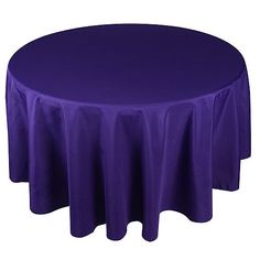 a round table with purple cloth on it