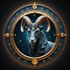 the zodiac sign for aries is depicted in this artistic illustration, with gold and blue accents