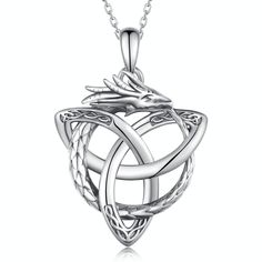 PRICES MAY VARY. Dragon Necklace Design: Dragons have powerful power and magical abilities. Celtic knot is the symbol of good luck. These two elements that collide with each other make the Celtic Dragon Necklace look very unique. The designer hopes that those who receive this Dragon Necklace will be powerful and lucky. It is very cool for personal wear and also a good gifts for your lover,friends,family. Sterling Silver Dragon Necklace Material: This Dragon Necklace for Women is made of 925 ster Celtic Knot Dragon, Dragon Accessories, Magical Abilities, Enchanted Jewelry, Pendant Ideas, Silver Dragon Necklace, Celtic Dragon, Pewter Pendant, Dragon Necklace